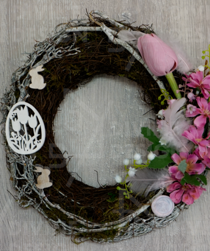 Velikonoční věnec na stůl - vajíčko růžová