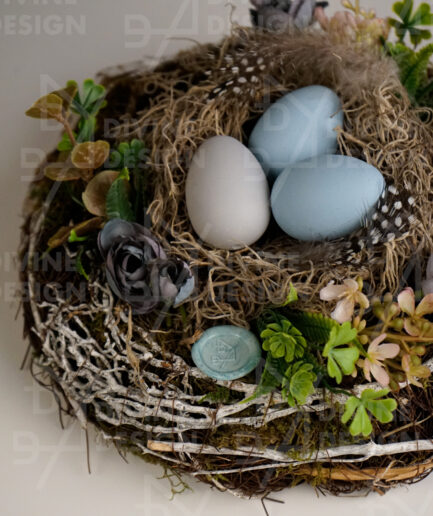 Velikonoční věnec na stůl - hnízdo modrá vajíčka