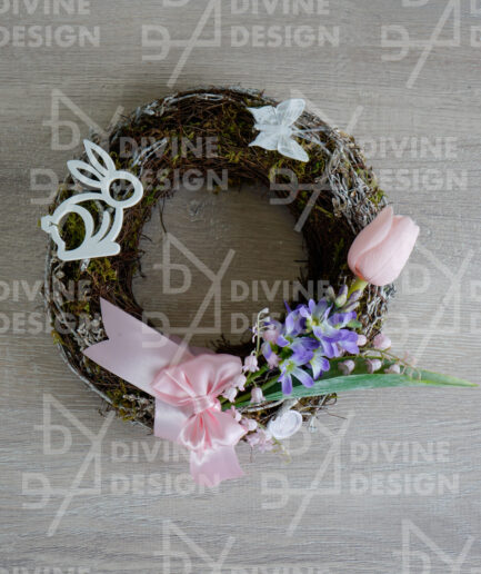 Velikonoční věnec na stůl - zajíček růžová