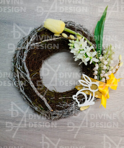Velikonoční věnec na stůl - zajíček žlutá