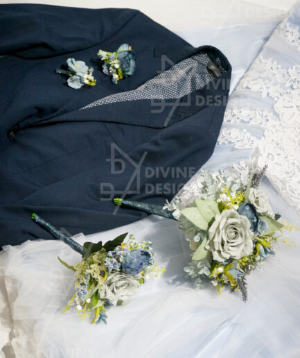 Modrý svatební komplet (nevěsta, ženich, svědek, svědkyně)